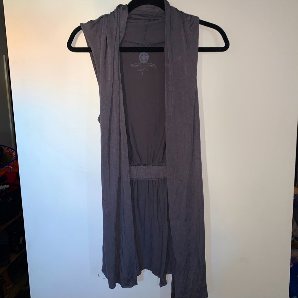 Deletta Sleeveless Cardigan Lightweight Womens Size Large Grey Back Tie